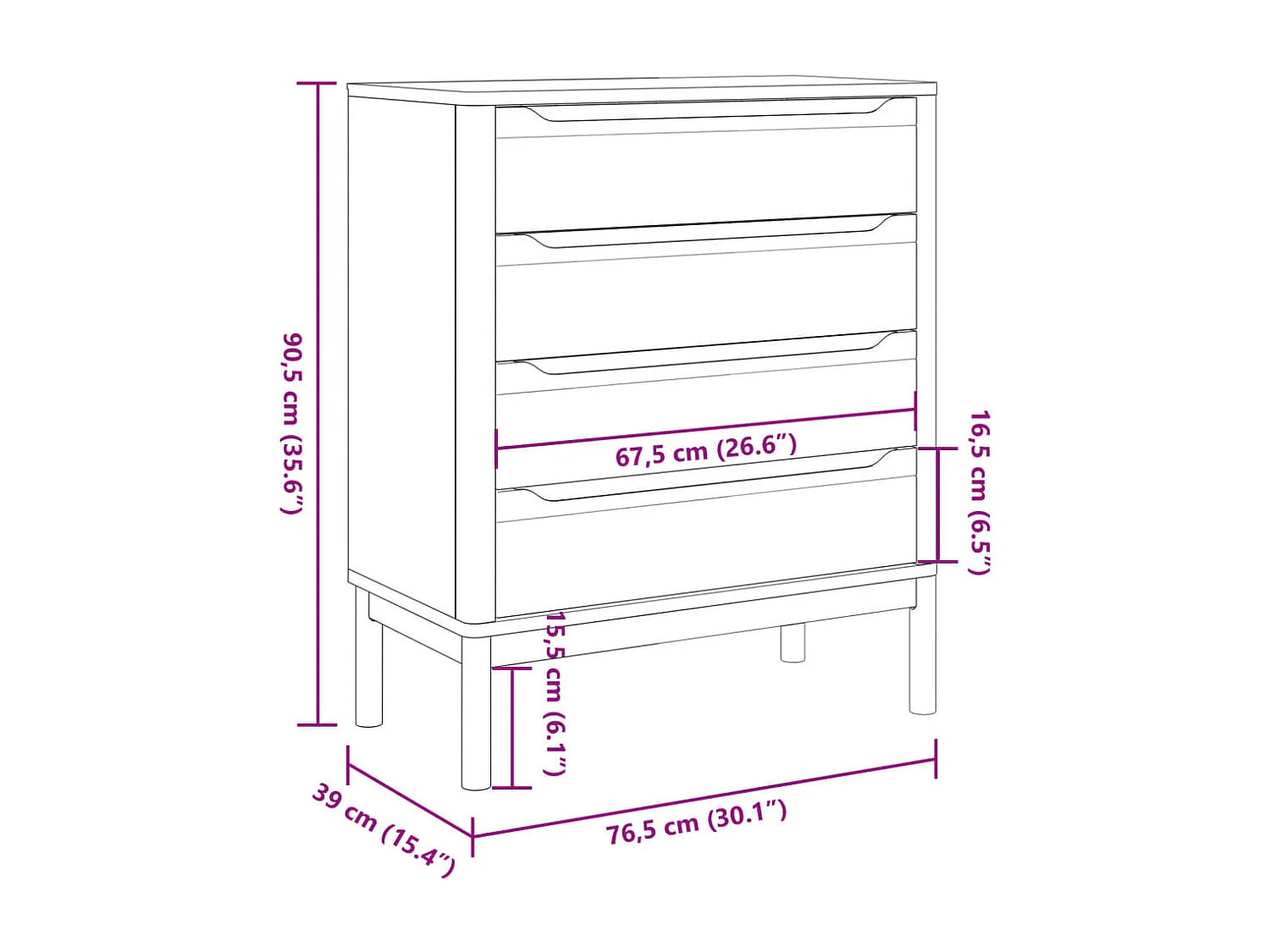 Commode FLORO blanc bois de pin massif
