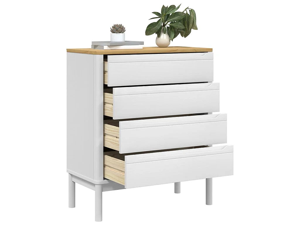 Cómoda cajonera FLORO madera maciza de pino blanco