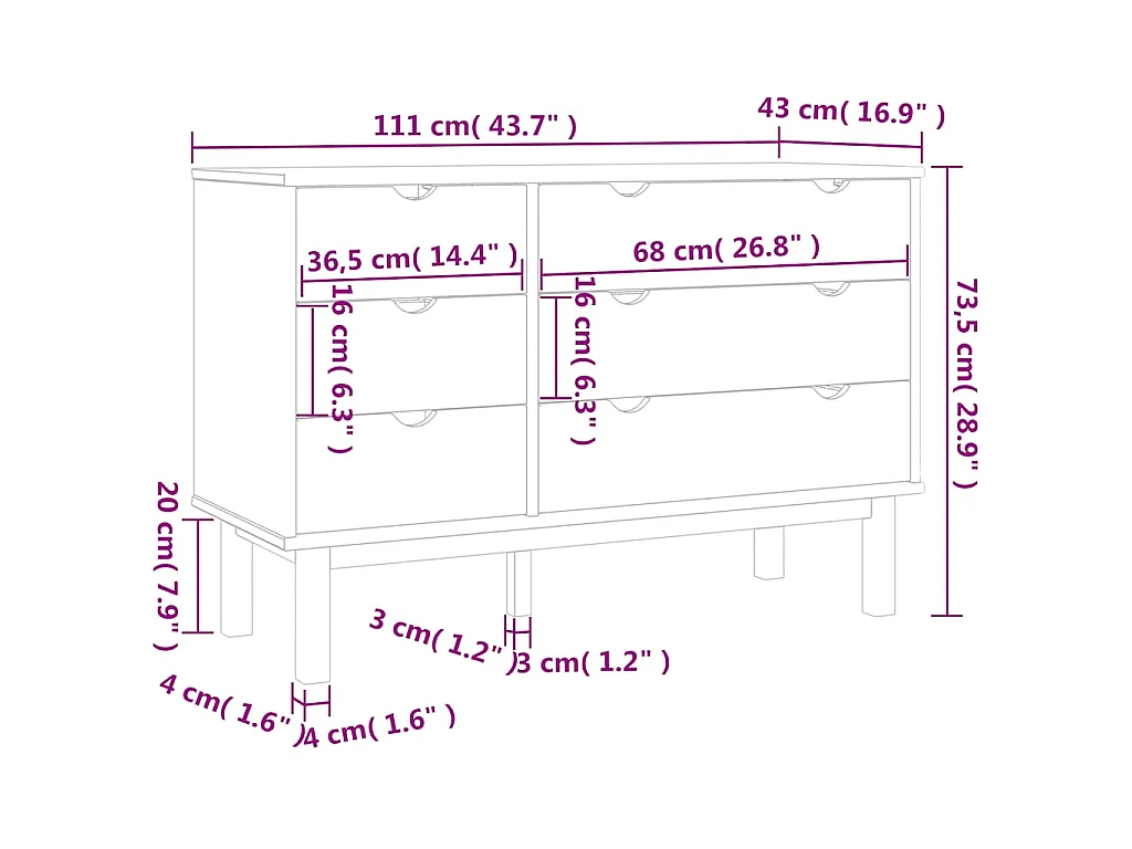 Commode OTTA 111x43x73,5 cm bois de pin massif