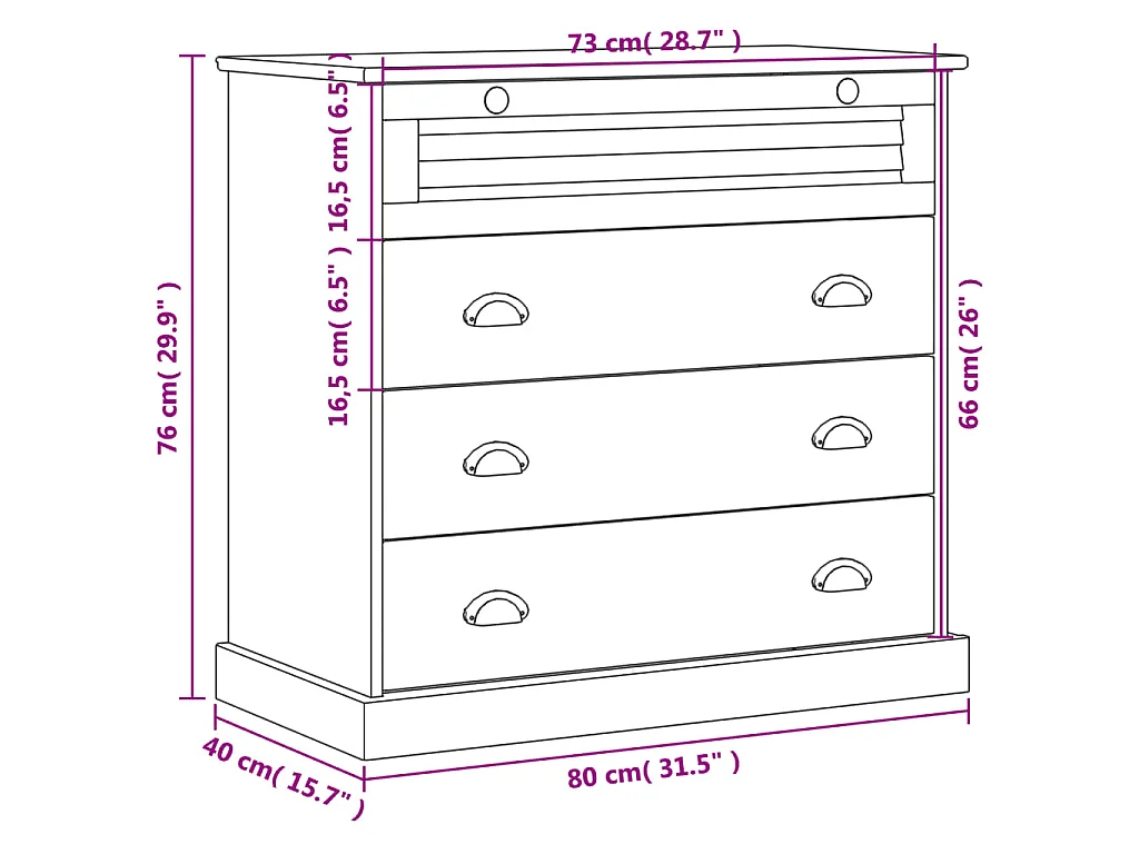 Ladekast VIGO 80x40x76 cm massief grenenhout wit