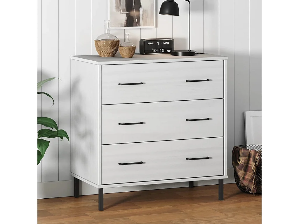 Buffet avec 3 tiroirs Blanc 77x40x79,5 cm Bois massif OSLO
