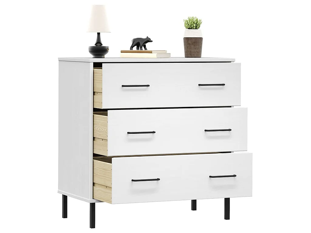 Sideboard OSLO mit 3 Schubladen Weiß 77x40x79,5 cm Massivholz