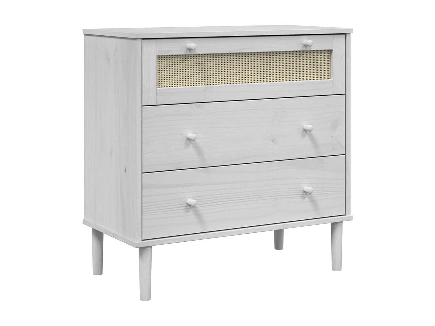 Commode SENJA aspect de rotin blanc bois de pin solide