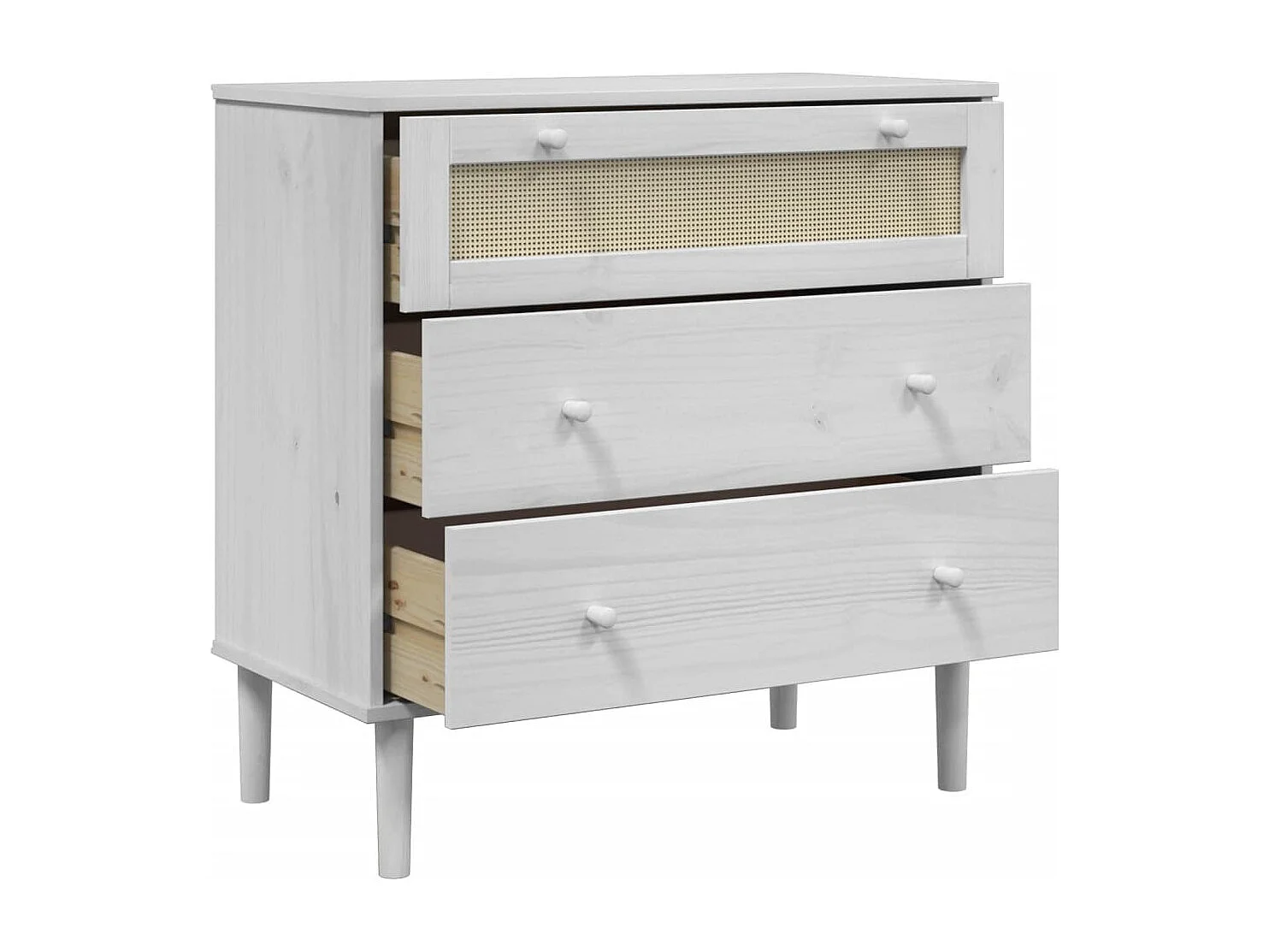 Commode SENJA aspect de rotin blanc bois de pin solide