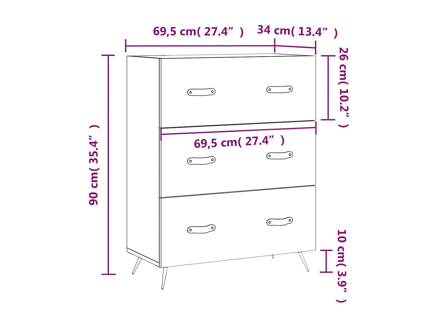 Commode sonoma gris 69,5 x 34 x 90 cm bois d'ingénierie