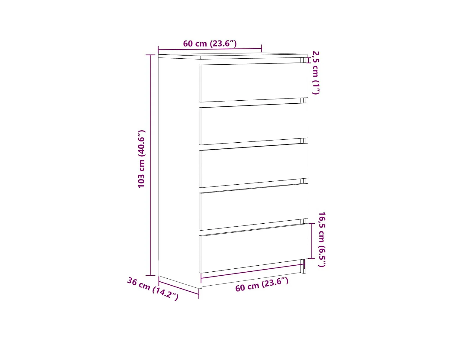 Schubladenschrank Weiß 60x36x103 cm Holzwerkstoff