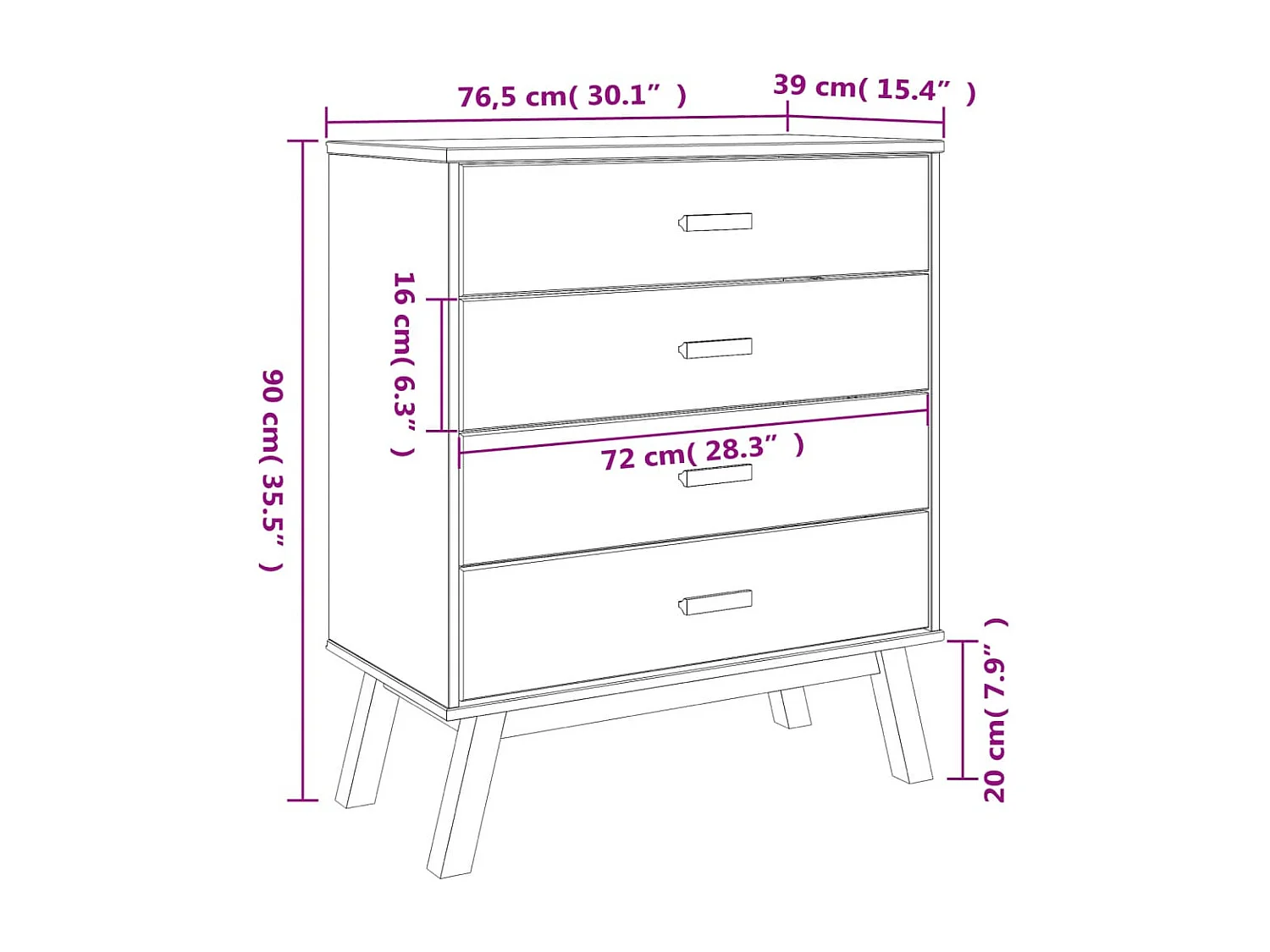 Cassettiera OLDEN Marrone in Legno Massello di Pino