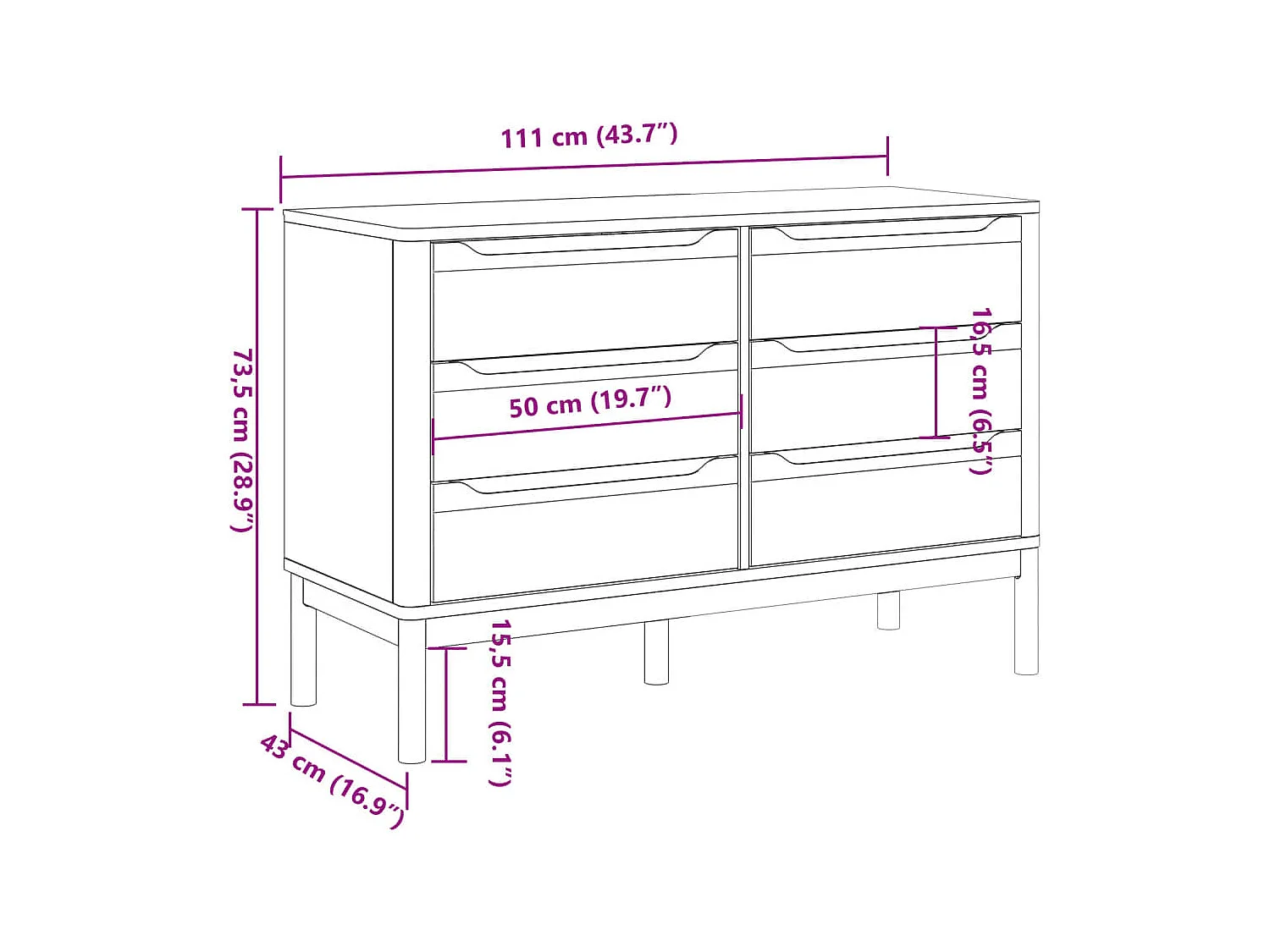 Cassettiera FLORO Bianca in Legno Massello di Pino