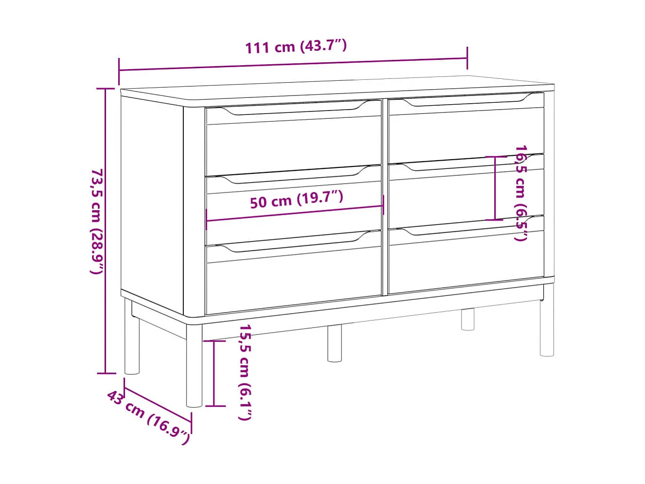 Commode FLORO blanc bois de pin massif