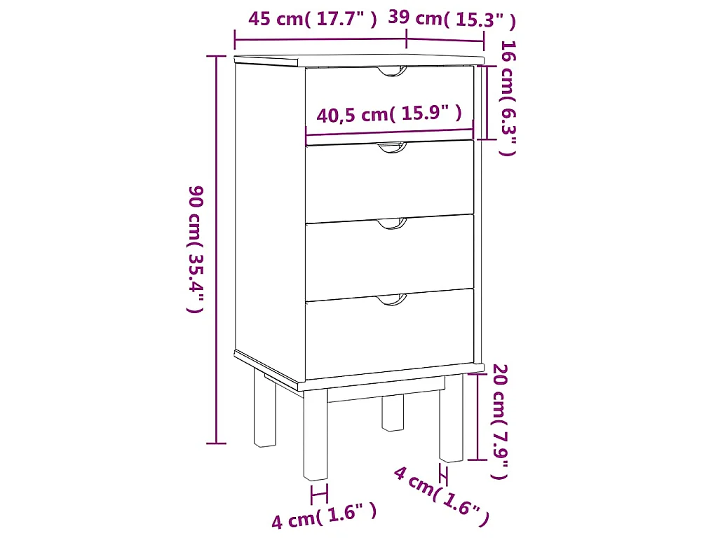 Commode OTTA 45x39x90 cm bois de pin massif