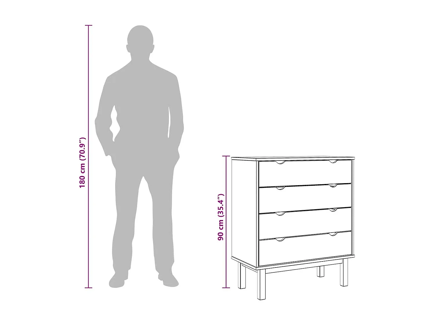 Schubladenschrank OTTA Braun&Weiß 76,5x39,5x90 cm Massivholz