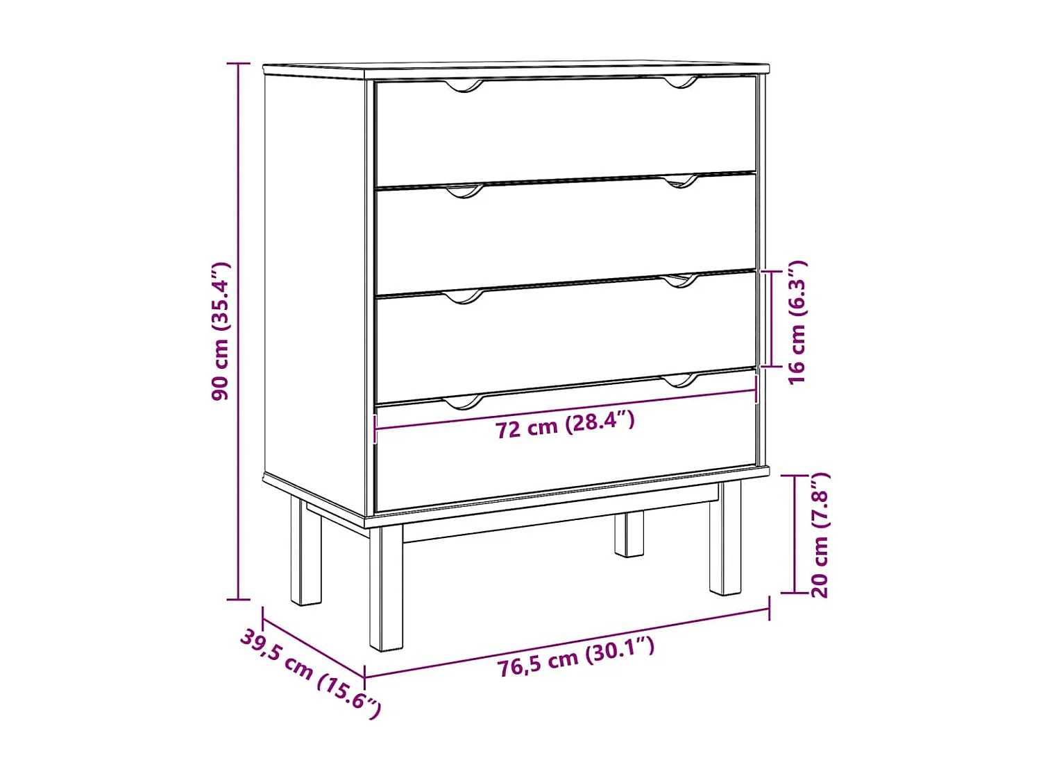 Commode OTTA Marron et blanc 76,5x39,5x90 cm Bois de pin massif
