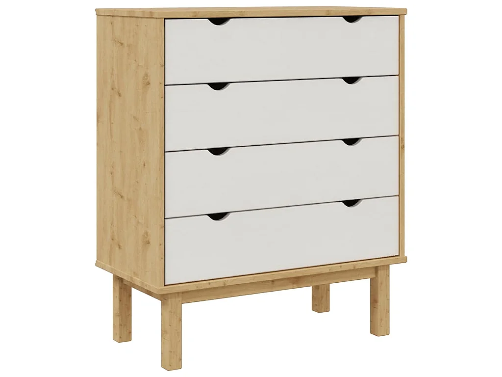 Armário de gavetas OTTA pinho maciço castanho/branco