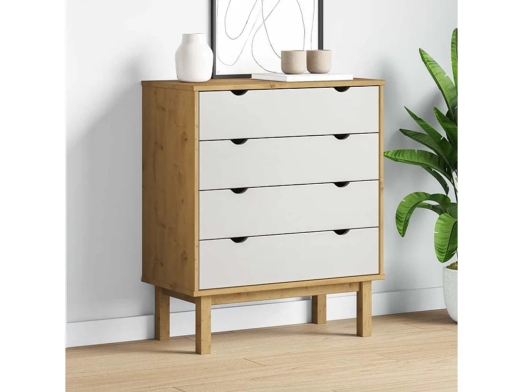 Armário de gavetas OTTA pinho maciço castanho/branco