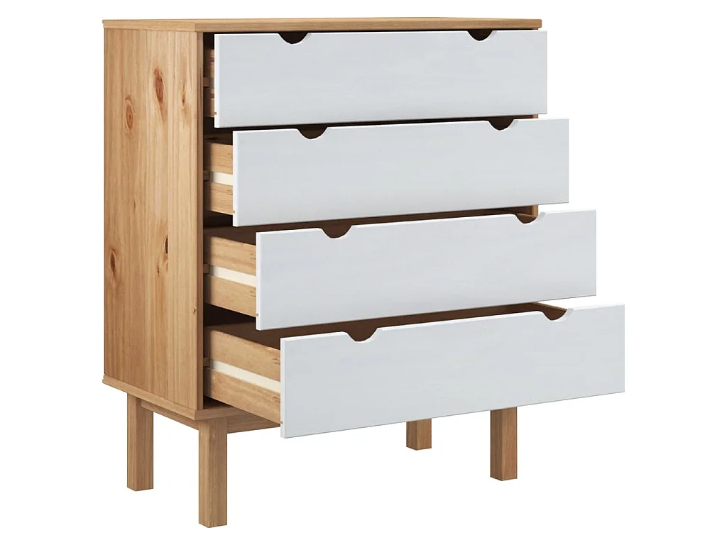 Armário de gavetas OTTA pinho maciço castanho/branco