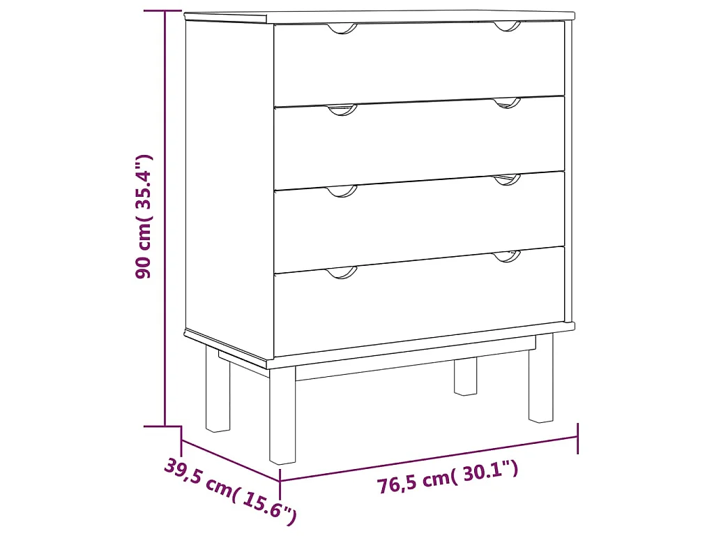 Armário de gavetas OTTA pinho maciço castanho/branco