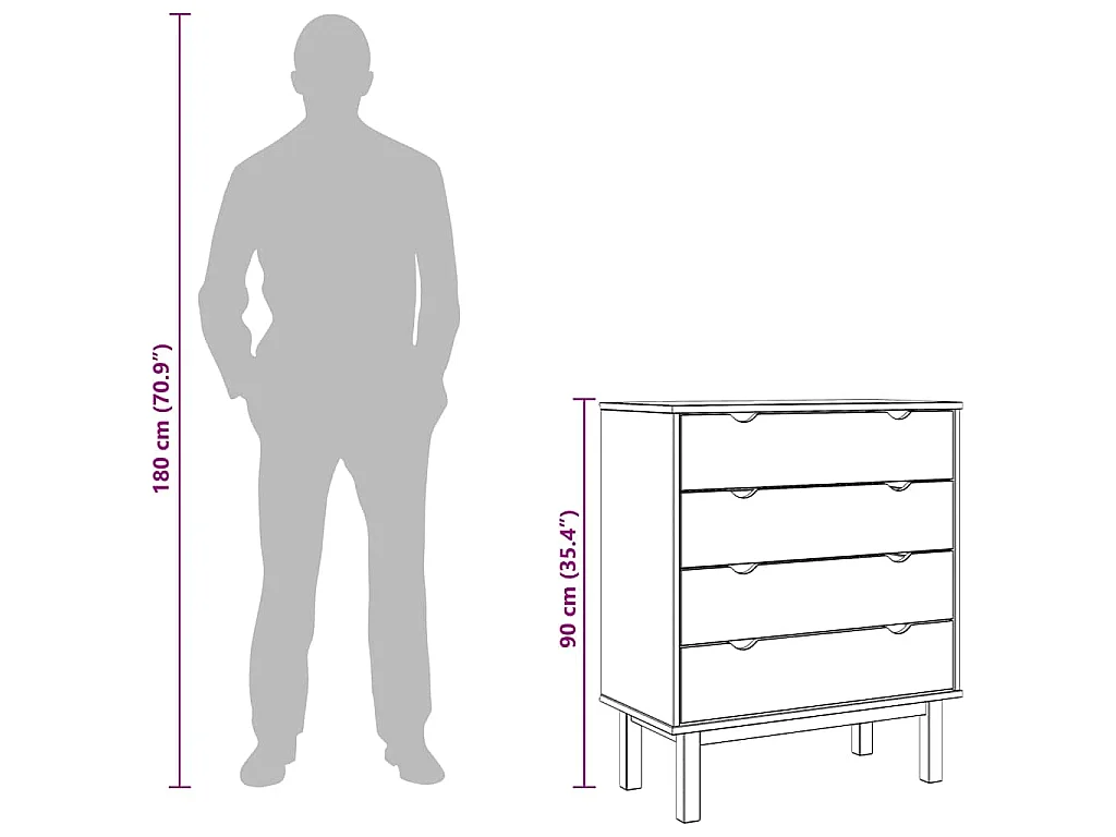 Armário de gavetas OTTA pinho maciço castanho/branco