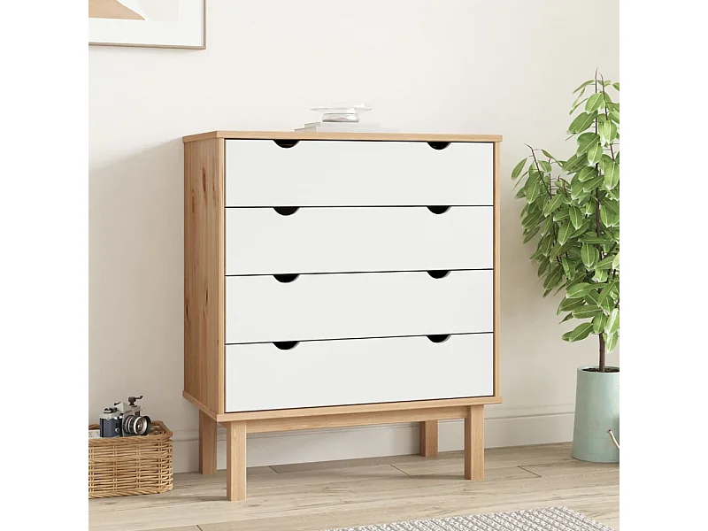 Commode OTTA Marron et blanc 76,5x39,5x90 cm Bois de pin massif