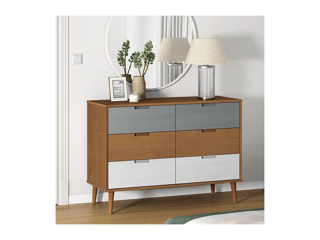 Commode MOLDE Marron 113x40x80 cm Bois de pin massif