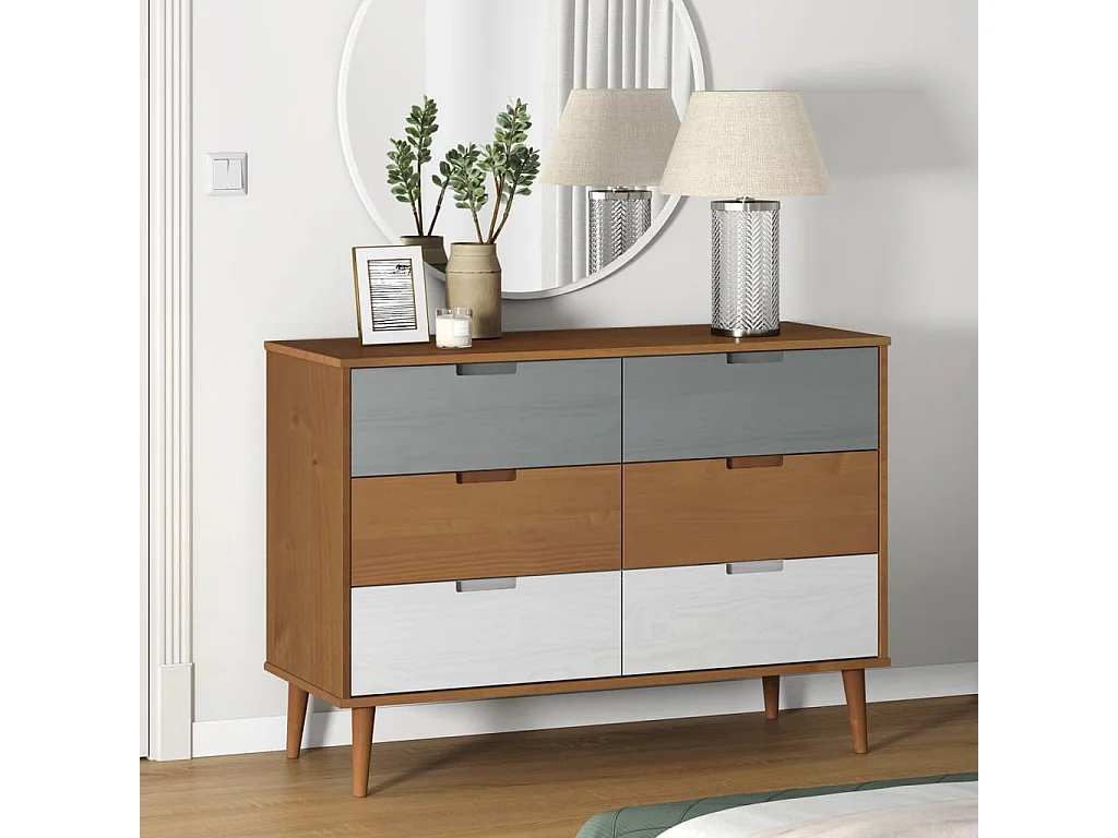 Commode MOLDE Marron 113x40x80 cm Bois de pin massif