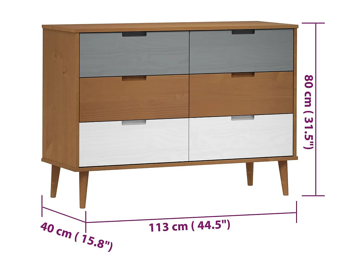 Commode MOLDE Marron 113x40x80 cm Bois de pin massif
