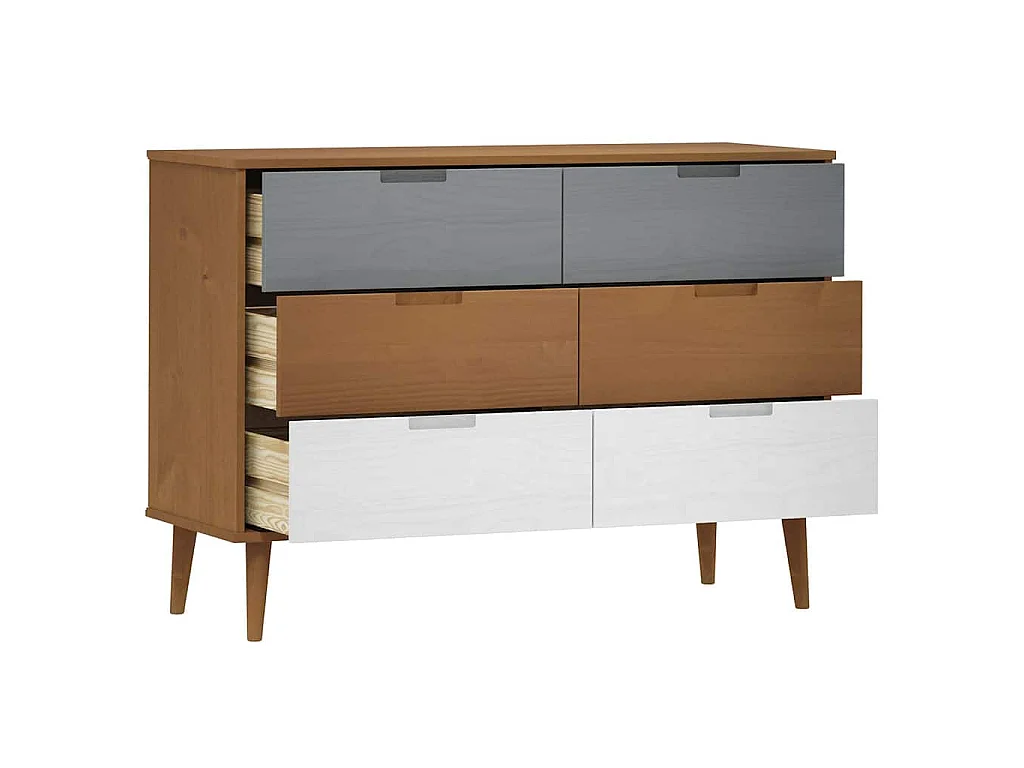 Schubladenschrank MOLDE Braun 113x40x80 cm Massivholz Kiefer