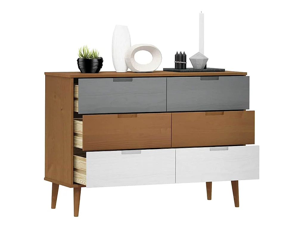 Schubladenschrank MOLDE Braun 113x40x80 cm Massivholz Kiefer