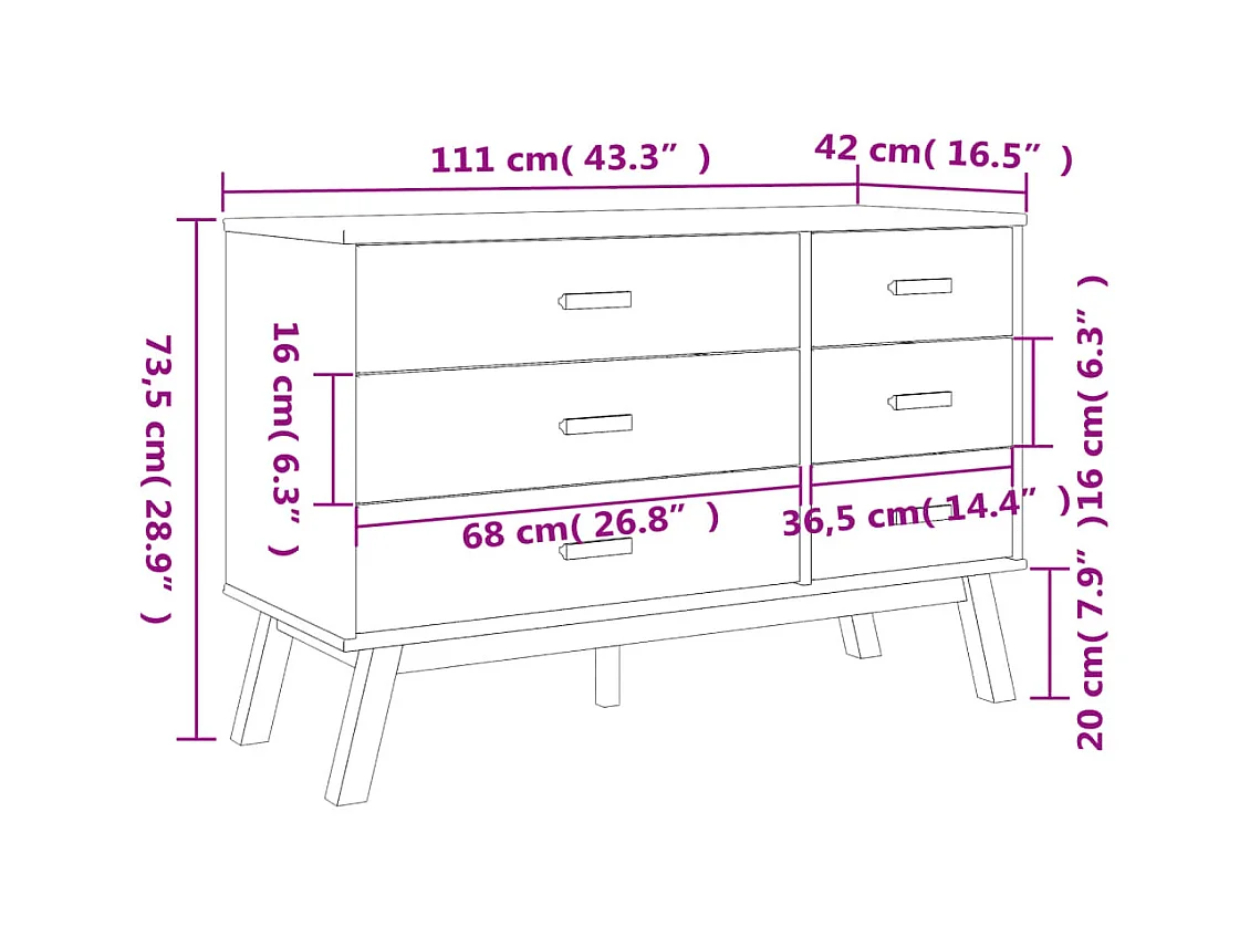 Armoire à tiroirs OLDEN gris et marron bois de pin solide