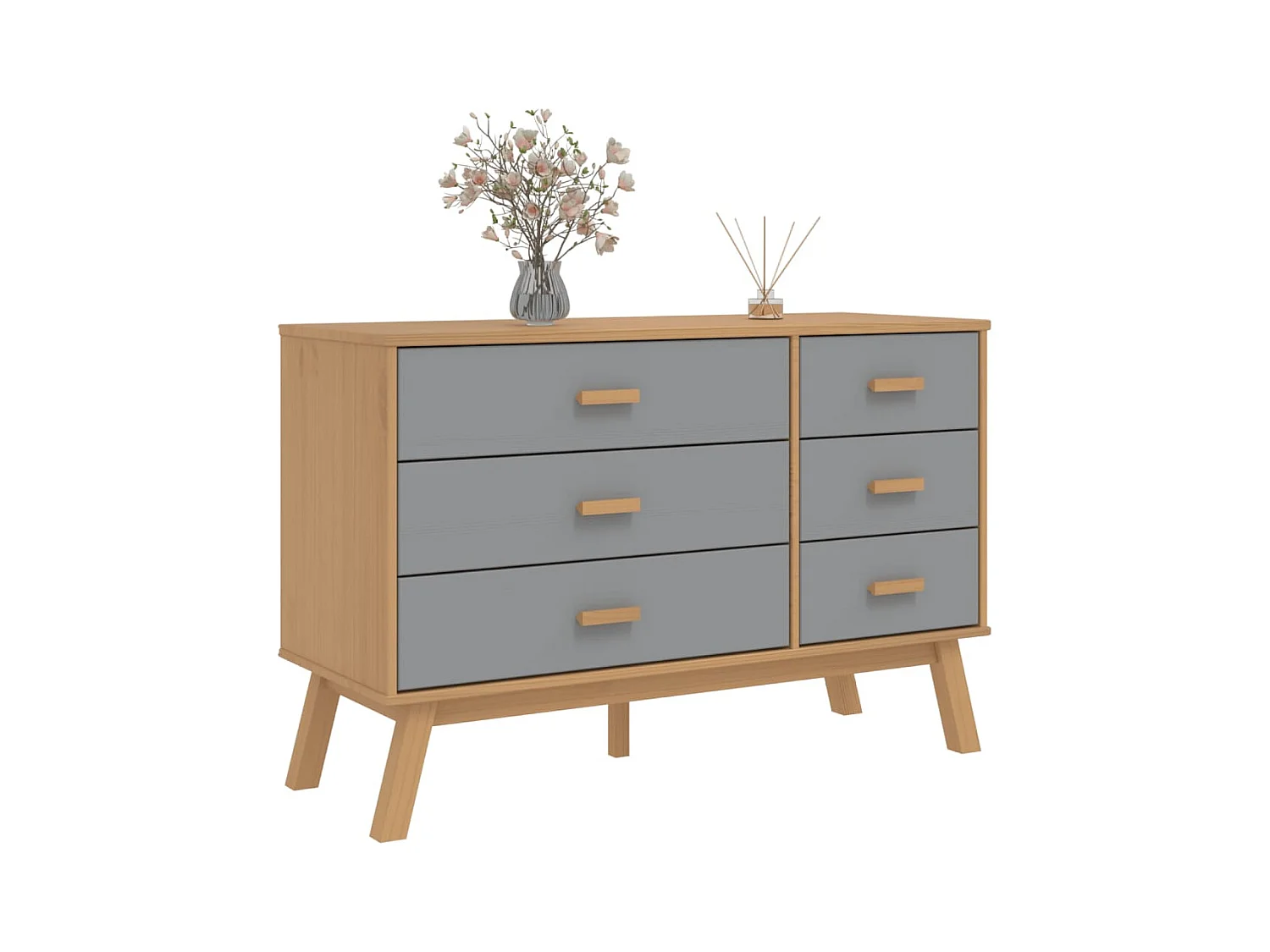 Armoire à tiroirs OLDEN gris et marron bois de pin solide