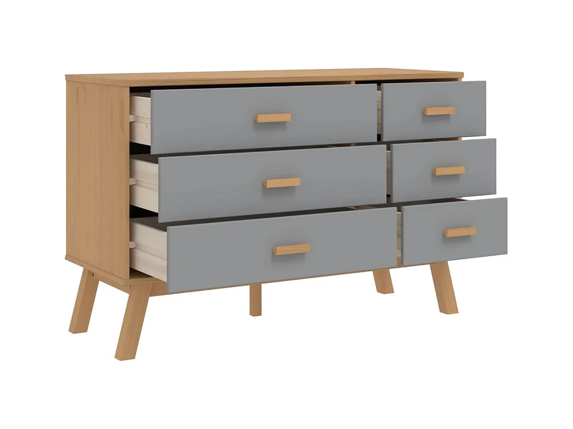 Armoire à tiroirs OLDEN gris et marron bois de pin solide