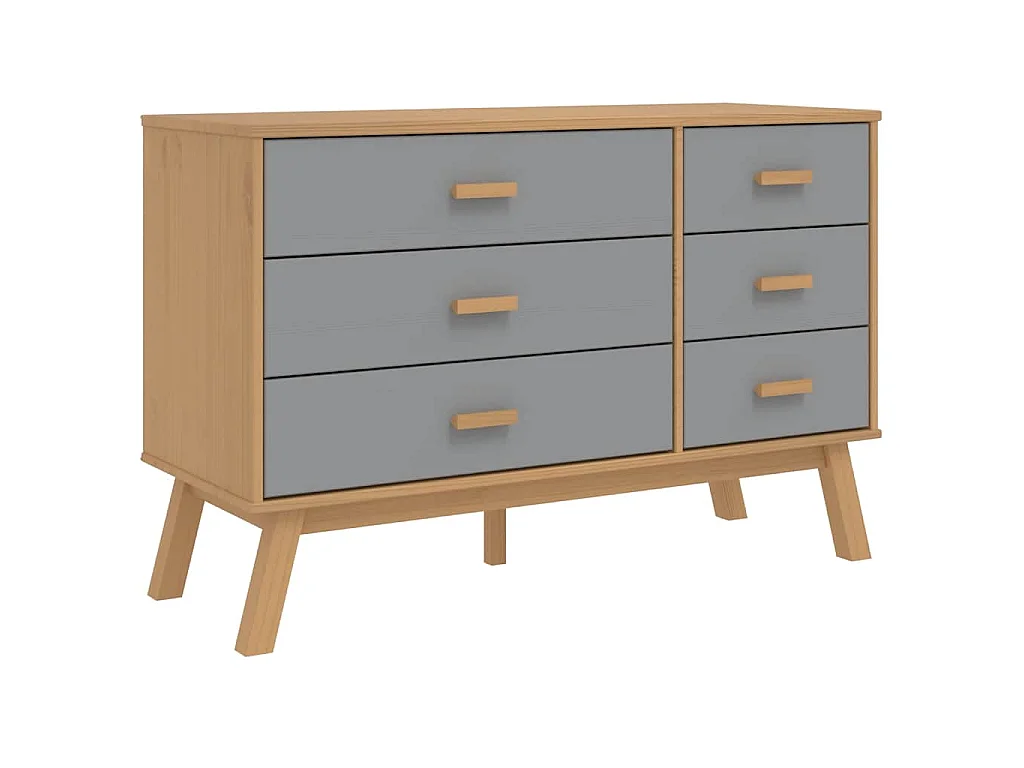 Schubladenschrank OLDEN Grau und Braun Massivholz Kiefer