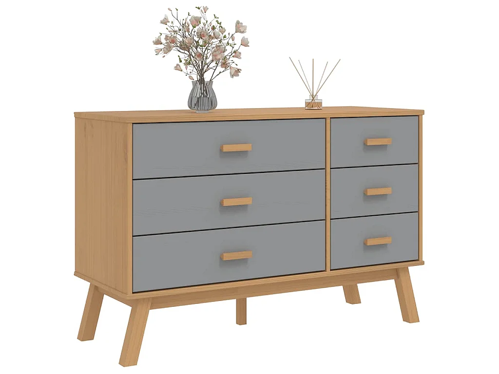 Schubladenschrank OLDEN Grau und Braun Massivholz Kiefer