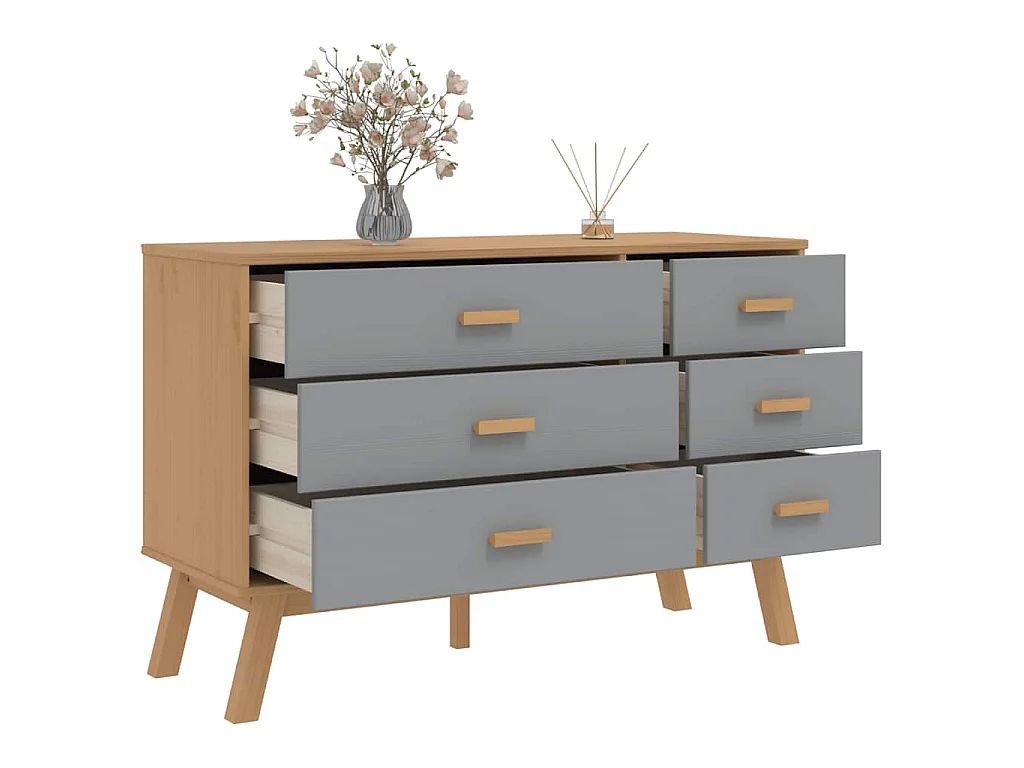 Schubladenschrank OLDEN Grau und Braun Massivholz Kiefer