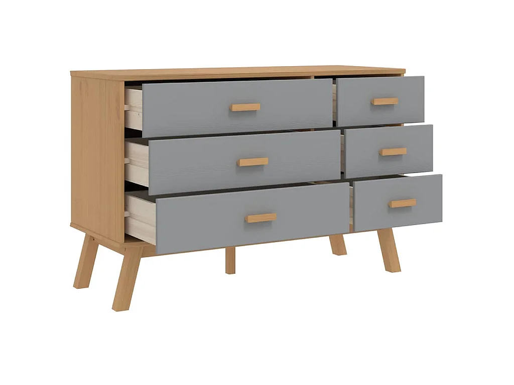 Schubladenschrank OLDEN Grau und Braun Massivholz Kiefer