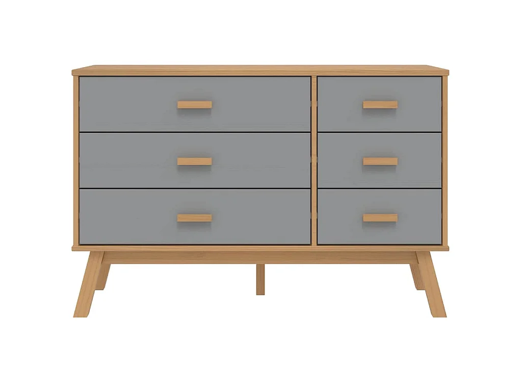 Schubladenschrank OLDEN Grau und Braun Massivholz Kiefer
