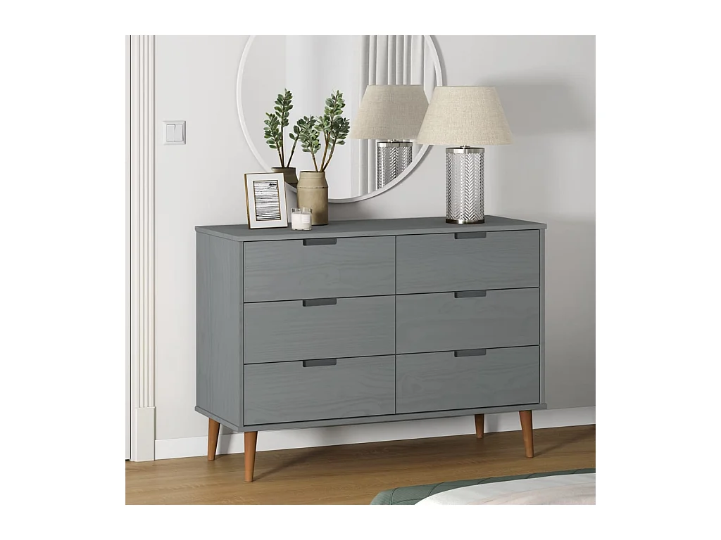 Commode MOLDE Gris 113x40x80 cm Bois de pin massif