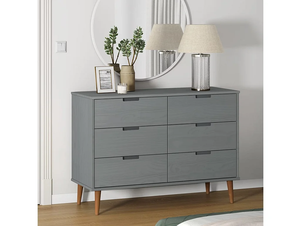 Ladekast MOLDE 113x40x80 cm massief grenenhout grijs