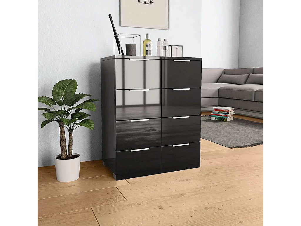 Buffet Noir brillant 60x35x80 cm Bois d'ingénierie