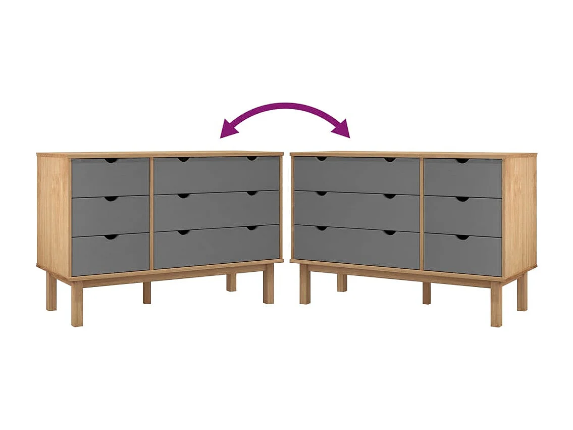 Schubladenschrank OTTA Braun & Grau 111x43x73,5 cm Massivholz