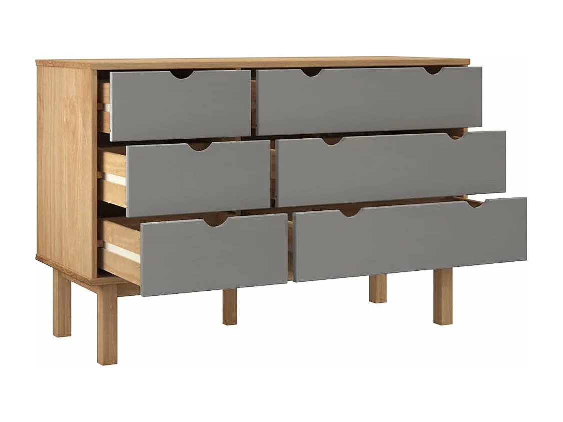 Commode OTTA marron et gris 111x43x73,5 cm bois de pin massif
