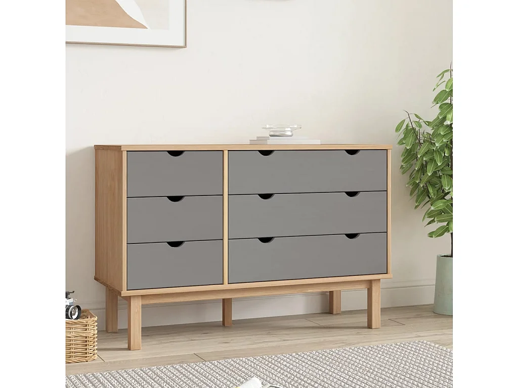 Commode OTTA marron et gris 111x43x73,5 cm bois de pin massif