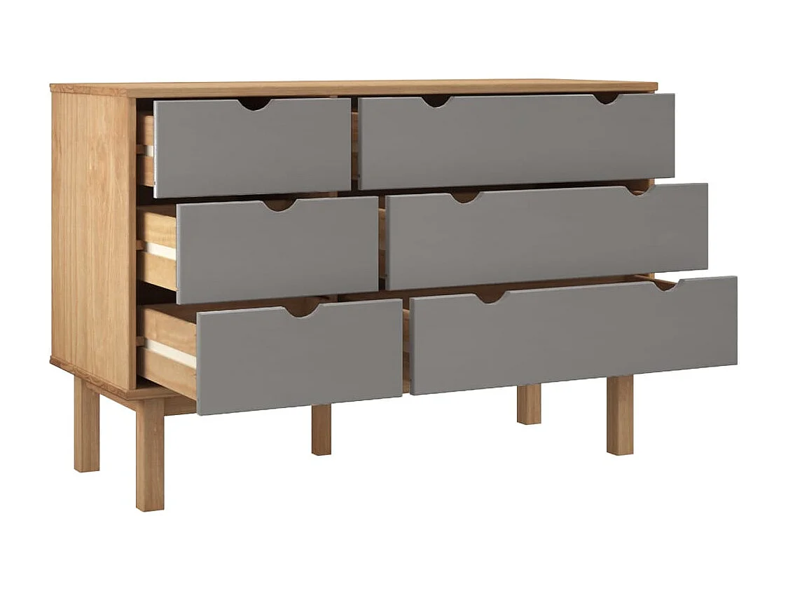 Commode OTTA marron et gris 111x43x73,5 cm bois de pin massif