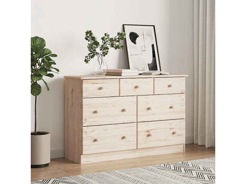 Cassettiera ALTA 112x35x73 cm in Legno Massello di Pino