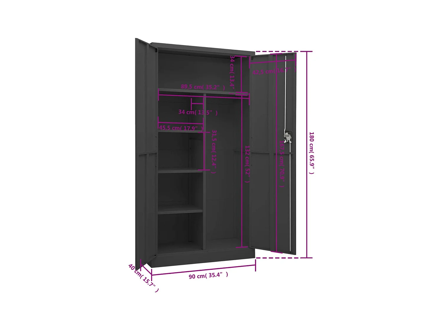 Armario de taquilla de acero gris antracita 90x40x180 cm