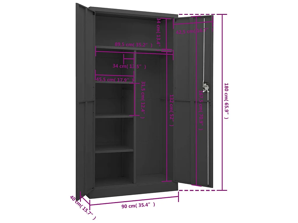 Armoire à casiers Anthracite 90x40x180 cm Acier