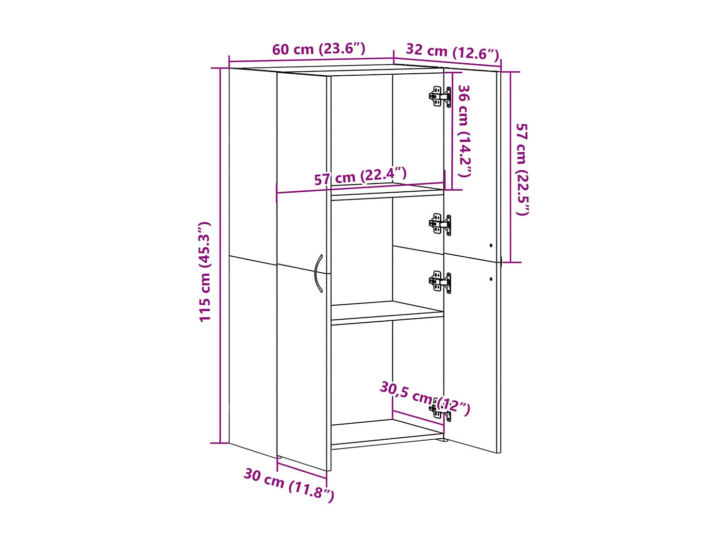 Armario archivador madera ingeniería gris hormigón 60x32x115 cm