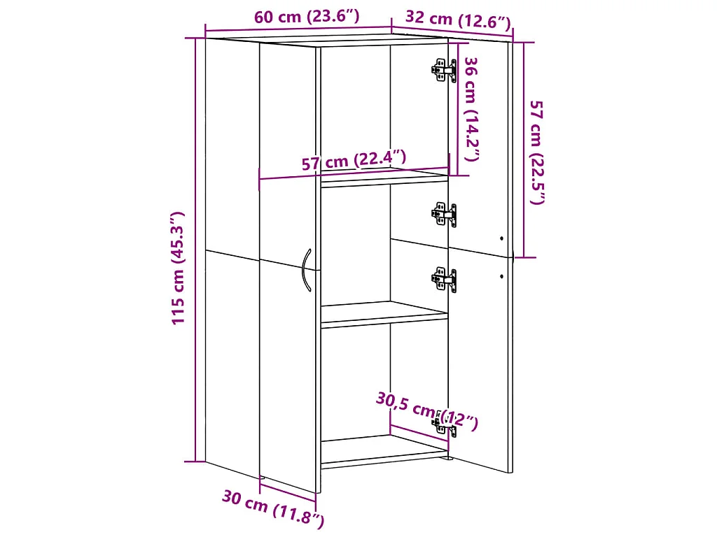 Armario archivador madera ingeniería gris hormigón 60x32x115 cm