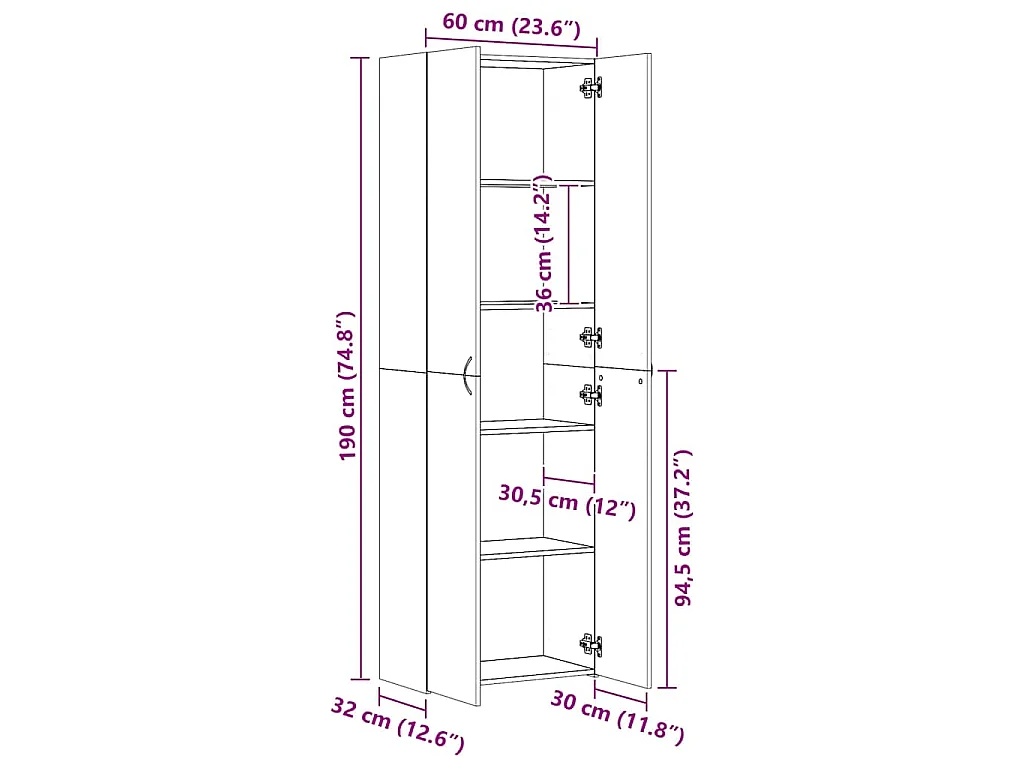 Armoire de bureau Chêne fumé 60x32x190 cm Bois d'ingénierie