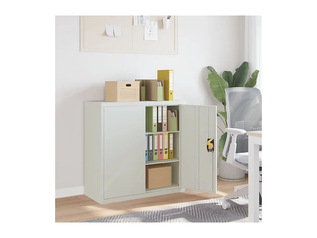 Armoire de bureau avec 2 portes Gris 90 cm Acier