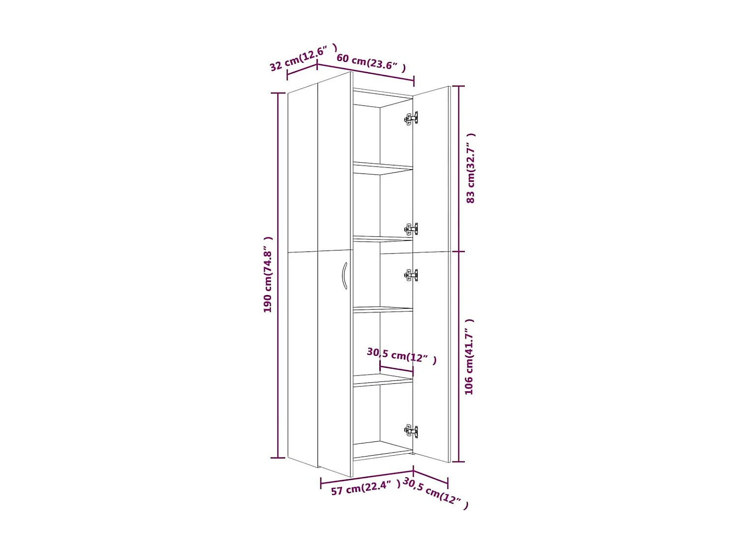 Armoire de bureau Sonoma gris 60x32x190 cm Bois d'ingénierie